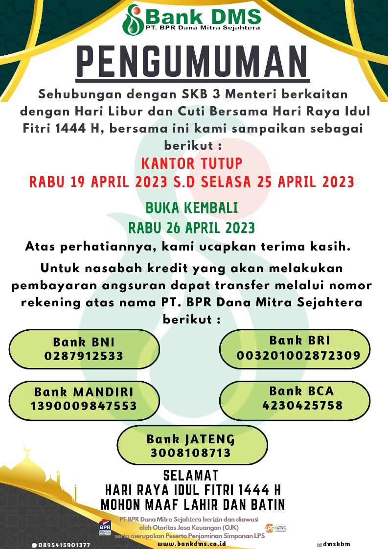 Pengumuman Libur dan Cuti Bersama Hari Raya Idul Fitri 1444H